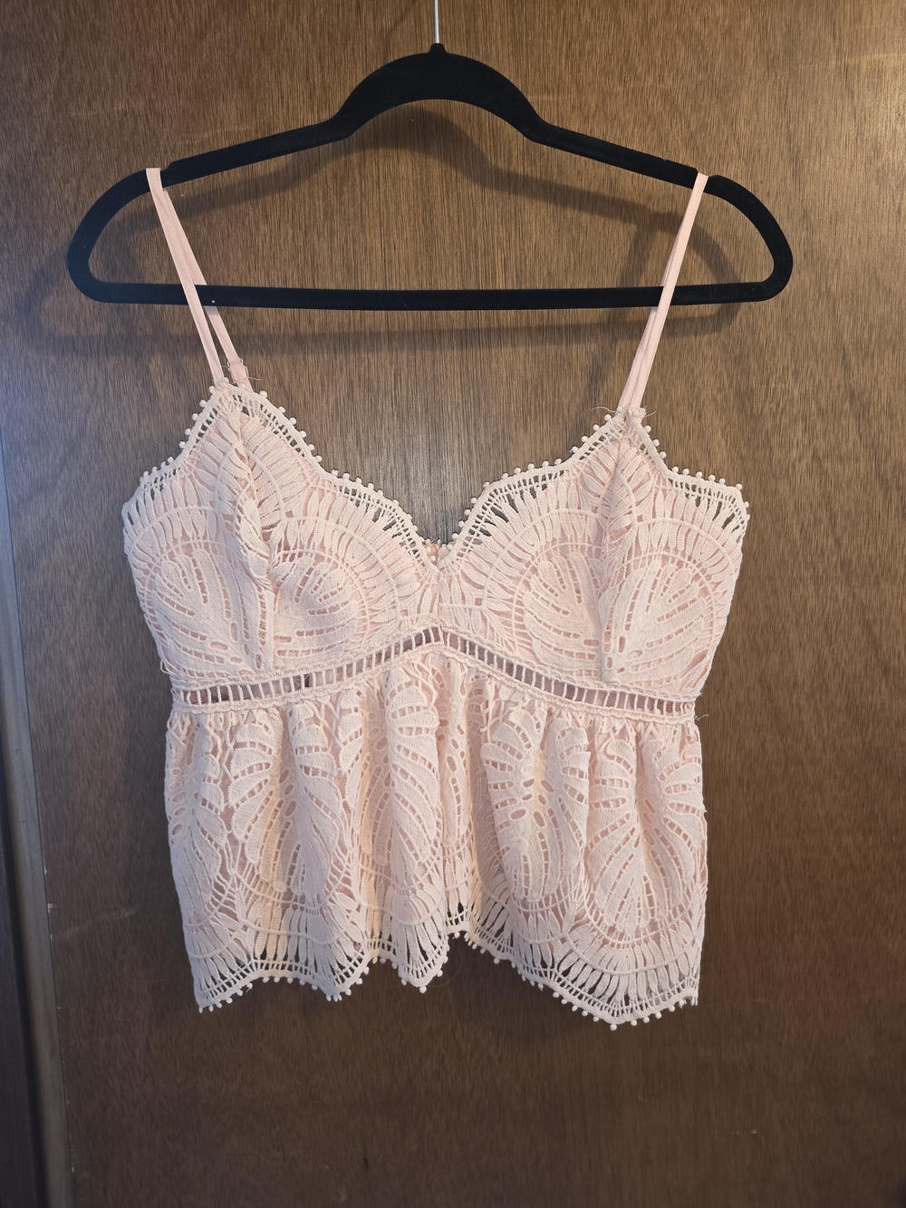 Women's Pink Crochet Lace Camisole Tank with Spaghetti Straps